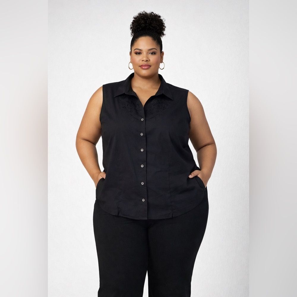 Take 50% OFF- Hillary & Hanson Black Sleeveless Button-Down Shirt, Size-XL